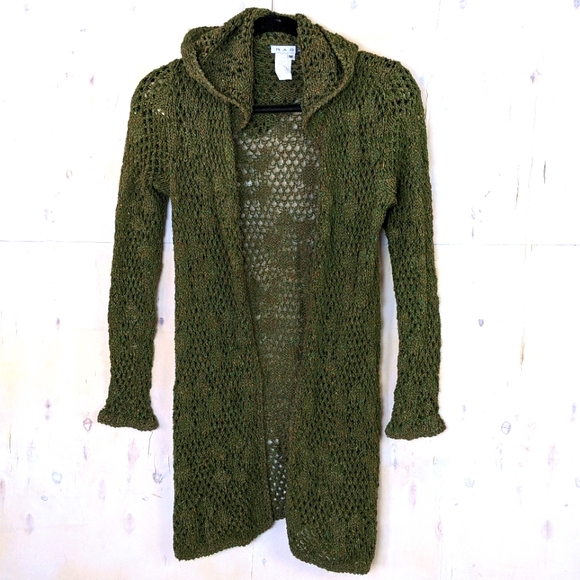 RagN Sweaters - RagN green moss crochet hooded cardigan silk M